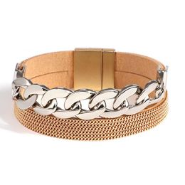 Bedelarmbanden amorcome gelaagd leer voor mannen vrouwen roestvrij staal stekel schakel ketting streng magnetische clasp juweliersjuwelen charmcharm