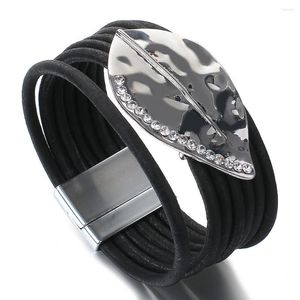 Bedelarmbanden Amorcome Punk Alloy Strier Strijnbakkel Bracelet Boheemian Black Leather Magneet Buckle Bangles For Women Girls Gift