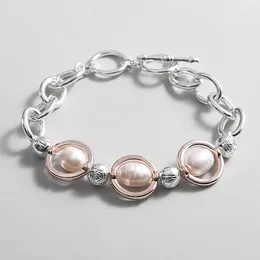 Bracelets de charme Amorcome Design simple Silver Color Link Chain Chain Bracelet Irrégules Pearl Perles For Women Ladies Femme Bijoux