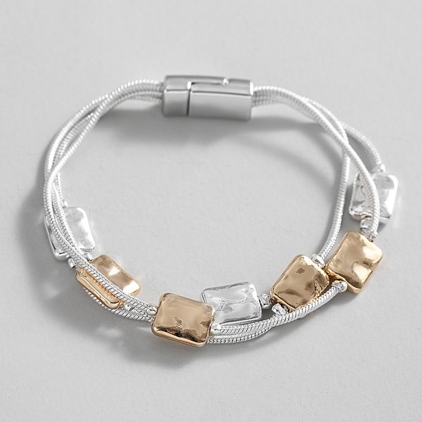 Bracelets de charme Amorcome deux tons géométriques perles carrées chaîne pour femmes multicouche couleur argent lien bracelet bracelet bijoux 230411