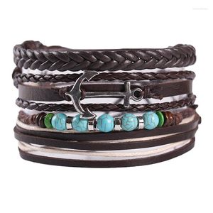 Bracelets porte-bonheur Bracelet en cuir d'ancre Turquoise multicouche tressé PU hommes # 39; s réglable Couple bijoux accessoires