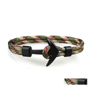 Bedelarmbanden anker mannen zwarte touw ketting paracord armband mannelijke wrap metaal sport haken heren druppel levering sieraden dh2gw