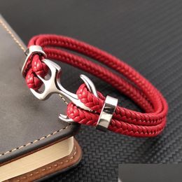 Pulseras con dijes Ancla Pulsera de cuero para hombres de acero inoxidable para un amigo Cumpleaños Año Regalo Brazaletes Accesorios de joyería WholesaleCharm DHPOM