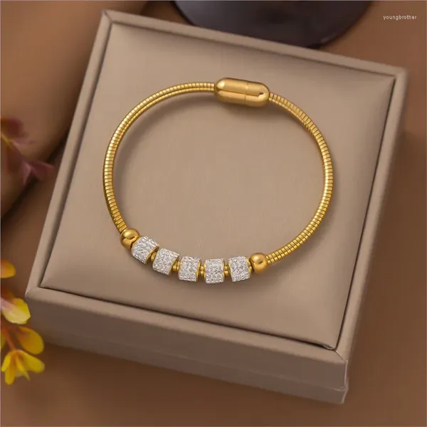 Bracelets de charme Anenjery 316l en acier inoxydable Bracelet de perles de zircon brillan