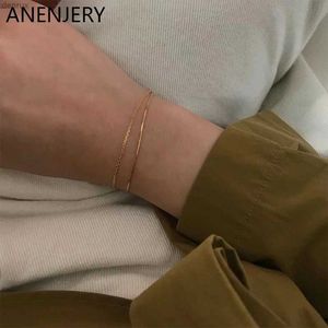Bracelets porte-bonheur ANENJERY couleur or nouveau Simple minimaliste mince incurvé Semi-circulaire multicouche chaîne bracelets pour femme