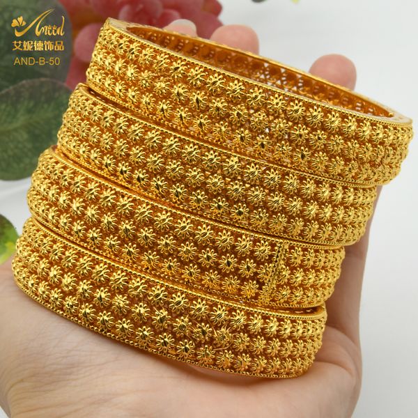 Pulseras con dijes ANIID 24K Brazalete chapado en oro para mujer Flor Pulseras de boda Dubai Joyería árabe nigeriana Regalos de oro al por mayor 230605