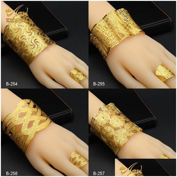 Pulseras con dijes Aniid Dubai Cadena Brazalete con anillo para mujer Pulsera plateada marroquí Joyería Regalo del banquete de boda nigeriano India Dhao9