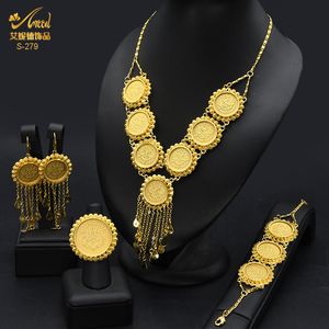 Pulseras con dijes Aniid Dubai Collar de moneda chapado en oro Pulsera Conjuntos de joyería para mujeres Africano Etíope Boda nupcial Joyería de lujo Regalos 230828