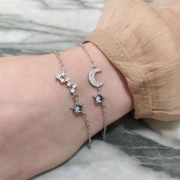 Bracelets porte-bonheur Anime incrustation bleu Zircon étoile lune pour femmes Bracelet bijoux de mode accessoires en gros Pulseras Kpop