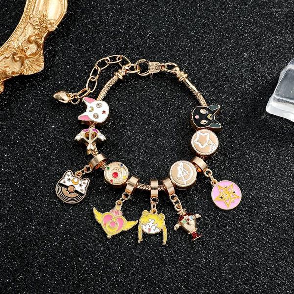 Pulseras de encanto Anime Sailor Moon Charms Kawaii Tsukino Usagi Colgante Cat Beads Brazaletes para mujeres Chica Cadenas de mano Regalos de joyería