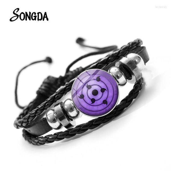 Charme Bracelets Anime Sharingan Eye Mignon Q Version Personnages Hommes Femmes Verre Métal Perlé Armure Bracelet En Cuir Bracelet CadeauxCharm La