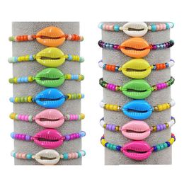 Bedelarmbanden Enkelketting Geweven Armband Acryl Shell Colorf Rijstkralen Enkelband Boheems Touw Handornamenten Sieraden Armbanden Dhbd3