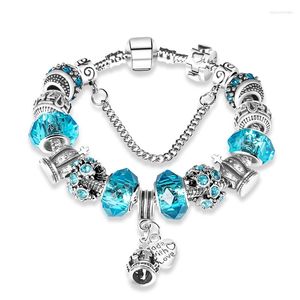 Bracelets porte-bonheur ANNAPAER 2023 luxe Pulcera argent plaqué couronne coeur breloques bracelets perles de cristal bleu pour les femmes bijoux à bricoler soi-même B15098