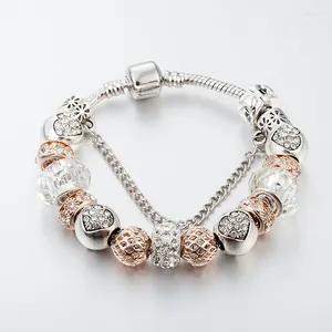 Bracelets de charme Annapaer coeur pendentif couleur or rose bracelets fins grande roue perles bracelet pour femmes bijoux cadeau