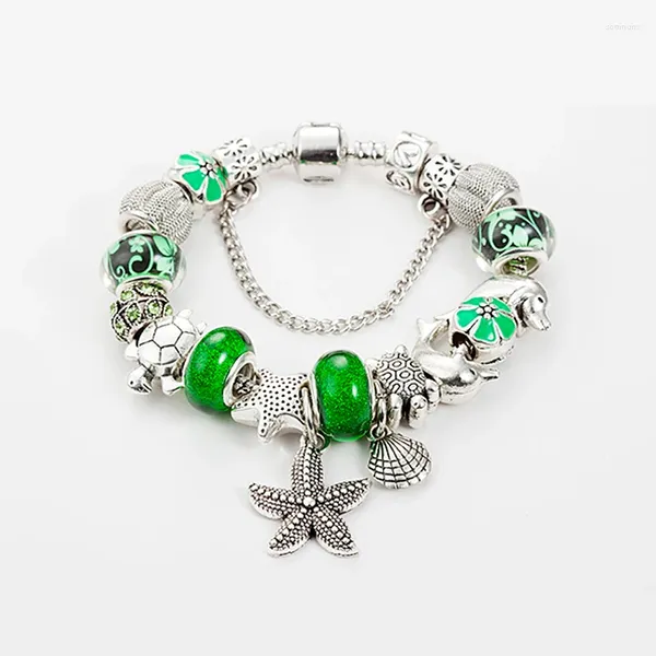 Bracelets de charme Annapaer Pulseiras Starfish Charms Perle Bracelet Bracelet Article Argent Couleur Vert Cristal Pour Femmes Pan Bijoux Cadeau