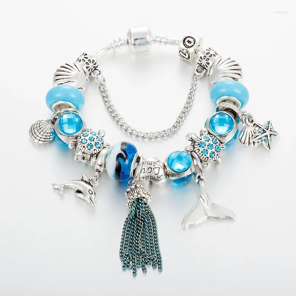 Bracelets de charme Annapaer Sea Ocean Series Bangles Blue Crystal Silver Color Dolphins Perle pour femmes cadeaux bijoux bricolage B17094