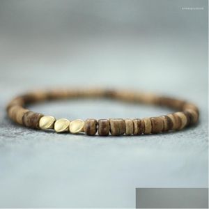 Bracelets de charme Antique Bracelet en bois naturel pour hommes femmes 4mm bracelet obsidienne pierre chapelet perles guérison Braslet tibétain bouddhiste Otjy9