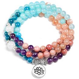 Charm Bracelets Apatite Avec Rhodochrosite Pierre Naturelle Méditation Mala 108 Perles À La Main Yoga Bracelet Femmes Hommes Charme Bijoux 230404