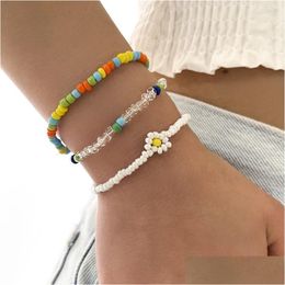 Bracelets de charme Aprilwel 3pcs Boho Bracelet pour femmes Perle Tournesol Poignet Chaîne Summer Beach Brassard 2023 Esthétique Bijoux Cadeau Drop Otzs1