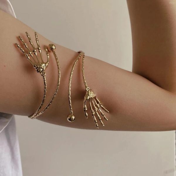 Brazaletes brazo brazo brazo oro punk de moda esqueleto de hueso de hueso brazalete brazalete pulsador de brazalete para hombres joyas para mujeres