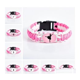 Bedelarmbanden aankomst balletdans voor vrouwen meisjes danser schoenen bord glas roze koord wrap armband vriendin sieraden cadeau druppel del dhq19