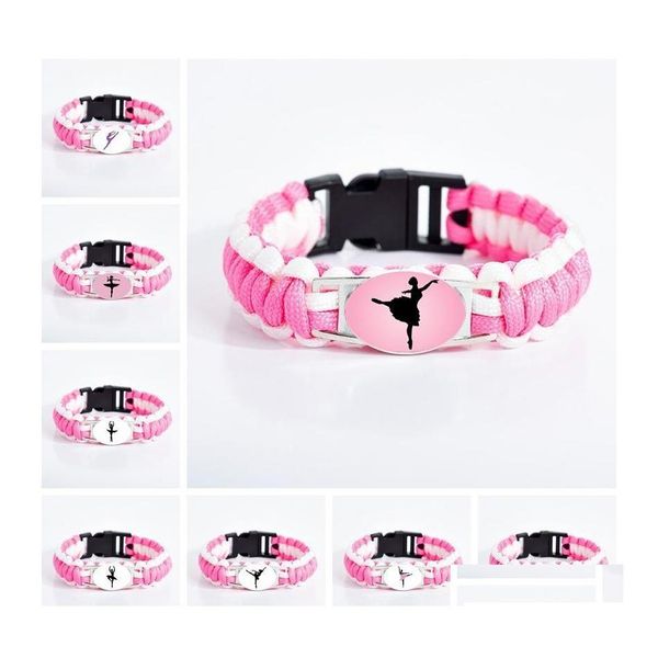 Pulseras de encanto Llegada Ballet Dance para mujeres zapatos de bailarín de niñas Cantel de vidrio Cordón rosa Pulsera Novia Joyería Drop Del Dhq19