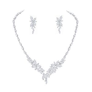 Charm Bracelets Arrival Exquisite Plant Shape Cubic Zirconia Bridal Wedding Necklace and Earring Jewelry Set 230901