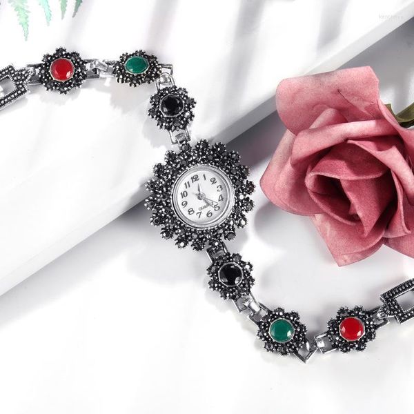 Bracelets de charme Arrivée Lady Crystal Bracelet rond Femmes Quartz Montre Accessoires Femme Antique Argent Plaqué Princesse Cadeau Suivi Kent22