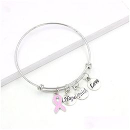 Bedelarmbanden Collectie Roestvrij Staaldraad Bangle Hoop Geloof Borstkanker Voor Vrouwen Awarenesss Jewe Jewelshops Drop Delivery Jewel Dhuw8