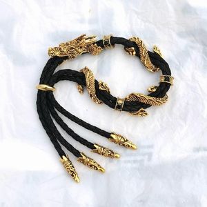 Bedelarmbanden aankomst vintage antieke gouden kleur drakenarmband voor mannen vrouwen verstelbaar lederen touwboeren