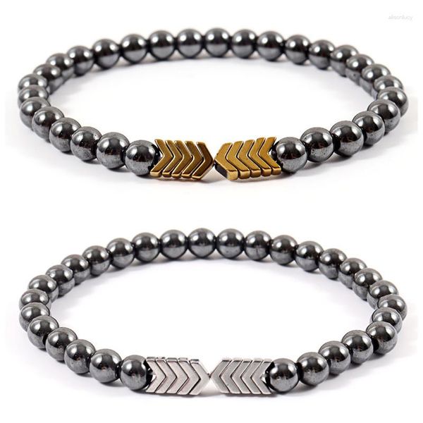 Bracelets porte-bonheur flèche Bracelet hommes mode 6mm à la main hématite brin perle pour femmes bijoux cadeau Pulsera De Los Hombres