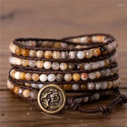 Bracelets de charme Art 4mm Bambou Agates Perlé Wrap Bracelet 5 Fois En Cuir Bohème Tissage Cadeau Pour Les Amis Goutte