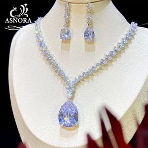 Bracelets de charme ASNORA - Collier de boucles d'oreilles en zircone cubique Ensemble de bijoux de mariée de luxe pour femmes Accessoires de robe de mariée X0205 230901