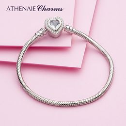 Bracelets de charme ATHENAIE 100% argent Sterling serpent chaîne bracelet avec CZ amour coeur fermoir charmes bracelets pour femme 230921