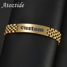 Charme Bracelets Atoz 15mm Punk hommes personnalisé gravé nom Date bracelets pour femme chaîne épaisse bracelet en acier inoxydable bijoux cadeau 231204