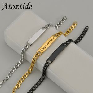 Charm Armbanden Atoztide Aangepaste Woorden Naam Bar Naamplaat Armband Roestvrij Staal Voor Mannen Vrouwen Verstelbare Link Chain Gepersonaliseerde Sieraden Gift 230808