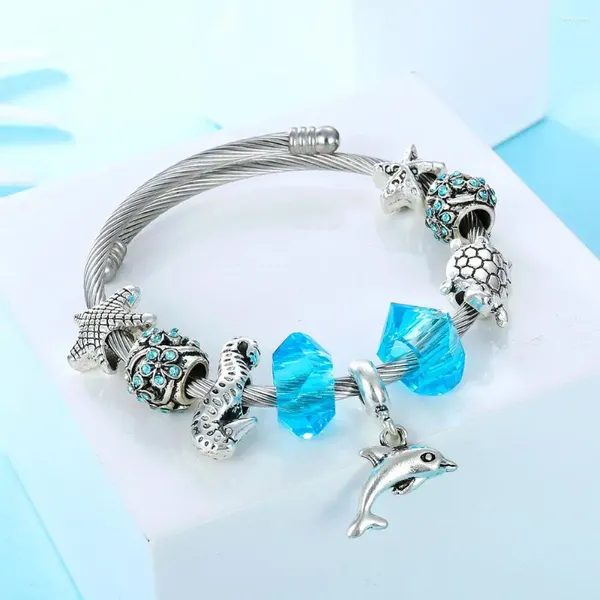 Bracelets Charm Atracto 2024 Silver Dolphinseahorse Braceletsbangles para mujeres Pulsera de pez estrella de joyería SBR190427