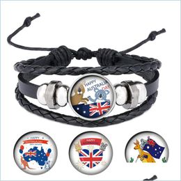 Bedelarmbanden Australië dag vlag koala patroon glazen cabochon snap heren lederen armband aanpassing grootte voor cadeau b058 drop de dhgarden dhpsx