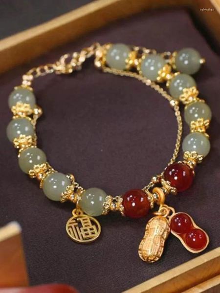 Bracelets de charme Authentique Hetian Jade Bracelet d'arachide Fille Agate rouge Bonne chose qui s'est produite Cadeau d'anniversaire de la Saint-Valentin pour petite amie