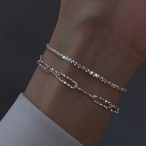 Pulseras con dijes Auténtica pulsera de plata de ley S925 italiana Pulsera con purpurina brillante Alta joyería Señora Correa Joyería Regalo AA230506