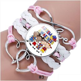 Bedelarmbanden Autisme Bewustzijn Moeder Zorg Kinderen Voor Kinderen Jongens Meisjes Glas Letter Gevlochten Lederen Touw Bangle Mode Inspirerend D Dh1Sm