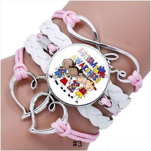 Bracelets de charme Sensibilisation à l'autisme Maman Soins Enfants Pour Enfant Garçons Filles Verre Lettre Tressé En Cuir Corde Bracelet Mode Inspirational D Dh1Sm