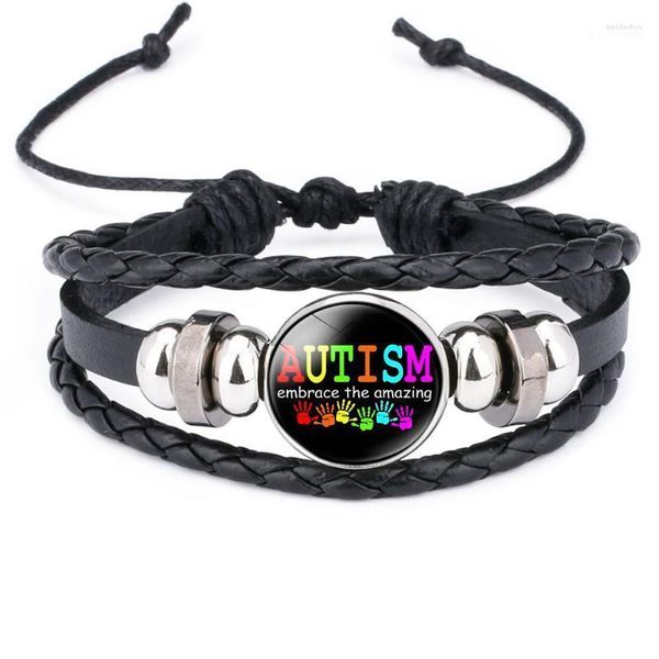 Pulseras de encanto Autismo Autismo Mom Energía de conciencia para niños Rompecabezas de cuero tejido a mano Joya de pulsera de niña Kent22