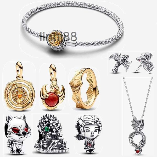 Pulseras con dijes Otoño Nuevo diseñador para mujeres Joyería DIY Fit Pandoras Pulsera Pendiente Anillo de oro Tronos Hielo Fuego Dragones Doble Murano Collar de cristal AHG