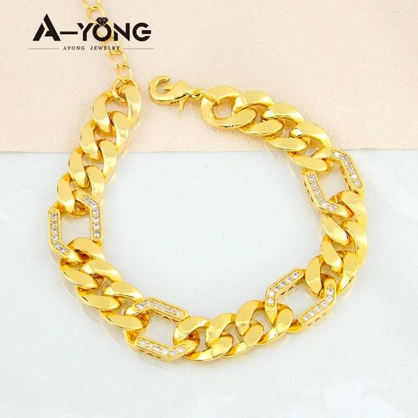 Pulseras de encanto Ayong Color de oro de lujo Pulsera cubana 21k Chapado en cobre Brazaletes de moda árabe Dubai para mujer Joyería de fiesta para hombre