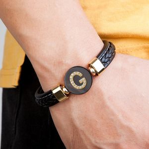 Charm Armbanden Az Beginletter Armband Voor Mannen 26 Zirkoon Zwart Gevlochten Lederen Touw Ketting Bangles Man Geschenken 230731