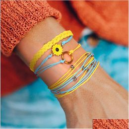 Bracelets de charme Bangle Bohemian Bijoux Sunflower Daisy Chaîne de corde réglable Bracelet Bracelet à la main Perles de semences faites à la main Drop de Dhauk