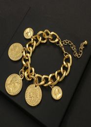 Bracelets de charme Bangle Link Flashbuy Large Gold Punk Chain Coins Personnalité Portrait vintage pour femmes bijoux de mode Accessorie2625253