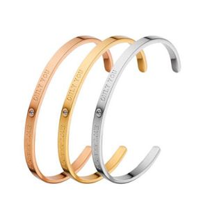 Bracelets porte-bonheur Bracelets en acier inoxydable 316L Ouverture en forme de C FOREVER LOVE ONLY YOU Bracelet Bracelet pour femmes Bijoux de mode