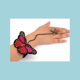 Pulseras con dijes Brazaletes Mariposa Cordón Esclavo Cadena Enlace Brazalete Arnés de mano Pulsera de cristal Joyería de entrega de gota Dhfi8